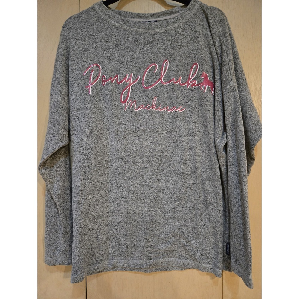 Spirit Jersey Mackinac Island Pony Club Womens S Gray Horse Oversized Top
